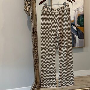 Christian Lacroix Cream & Brown Chevron Wide Leg Knit Pants